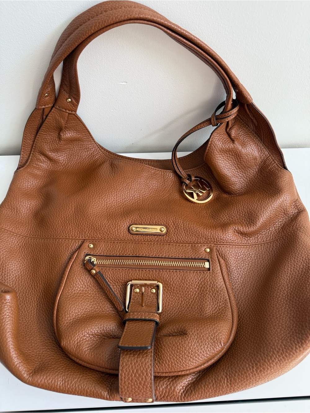 Michael Kors Fulton Brown Pebbled Leather Shoulder Bag - Picture 8 of 8